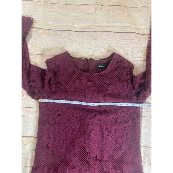 Lulu's Women's Burgandy Lace Bell Sleeve Long Sleeve Dress - Medium - Picture 8 of 16